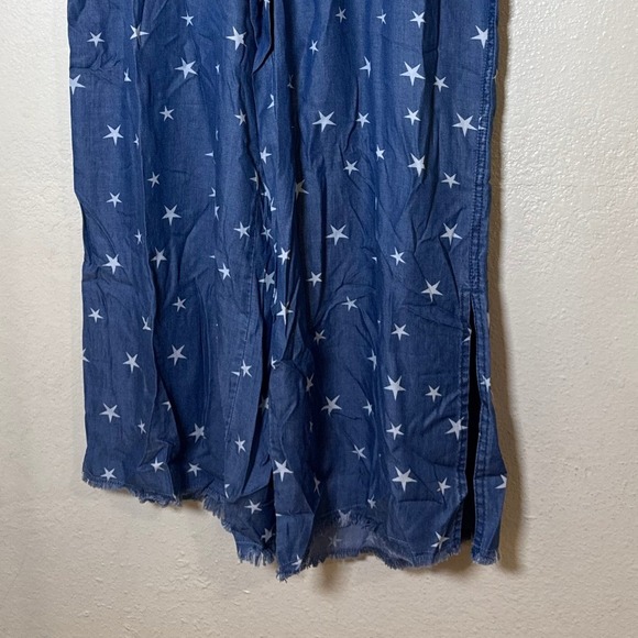 New Laurie Felt Pants Women M Blue Wide Leg Cropped Stars Drawstring Lyocell - Picture 4 of 13